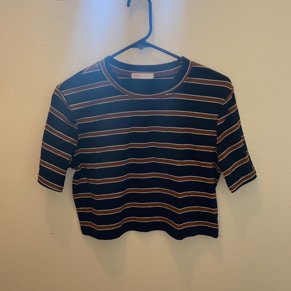 Navy and Brown striped cropped t-shirt
